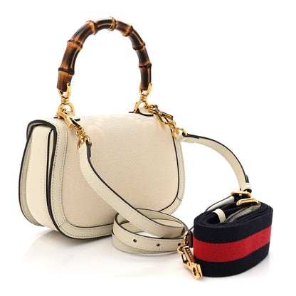 Gucci Monogram Jumbo GG Textured Dollar Calfskin Web Small Bamboo 1947 Top Handle Bag Off White 4 of 15
