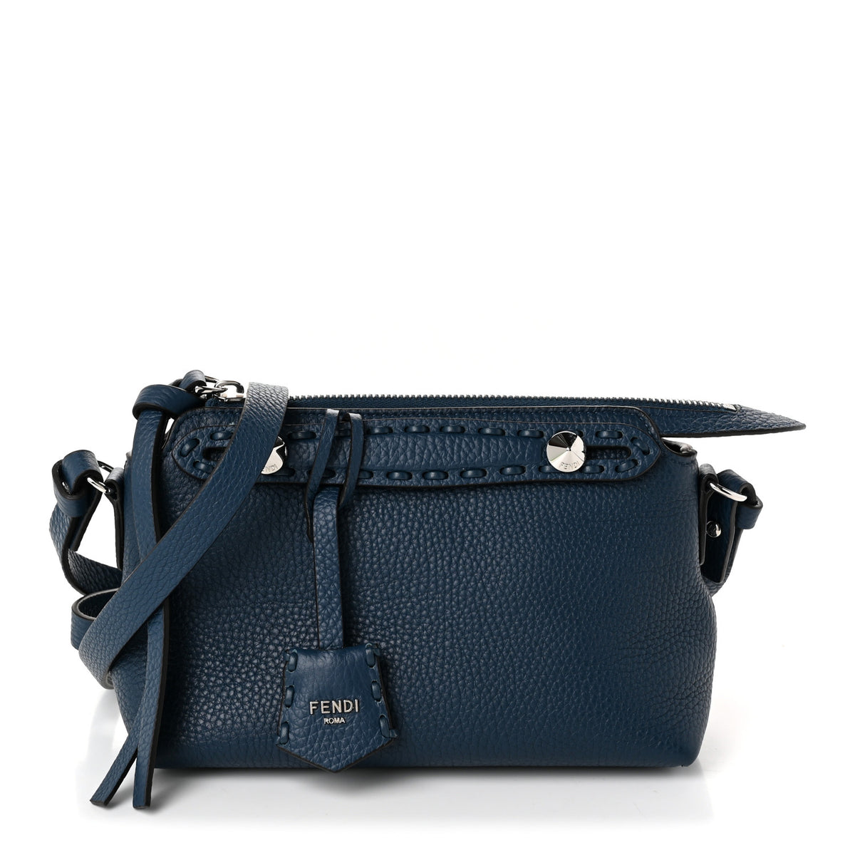 Fendi Cuoio Romano Selleria Sintetica Tape Stitch Mini By The Way Boston Bag  Placca Argento 1 of 9