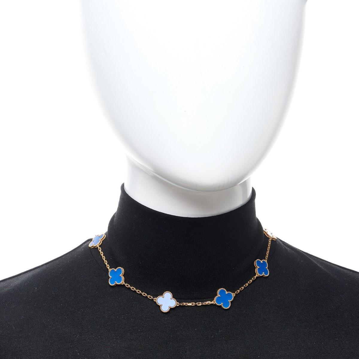 Van Cleef & Arpels 18K Yellow Gold Blue Agate 10 Motifs Vintage Alhambra Necklace 2 of 7