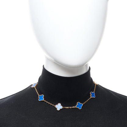 Van Cleef & Arpels 18K Yellow Gold Blue Agate 10 Motifs Vintage Alhambra Necklace 2 of 7