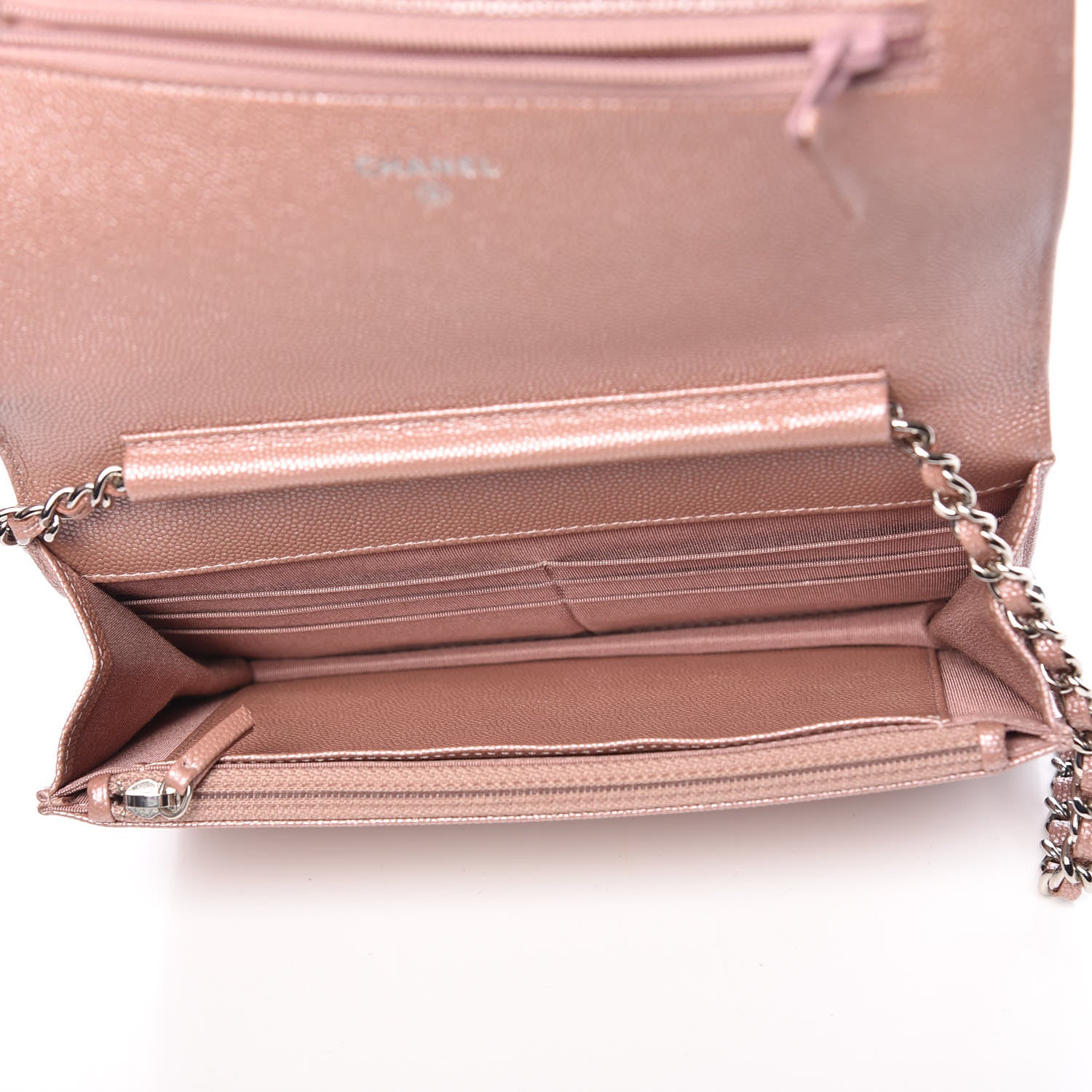 Chanel Metallic Caviar Chevron Quilted Vintage Mademoiselle Wallet On Chain WOC Pink 5 of 11