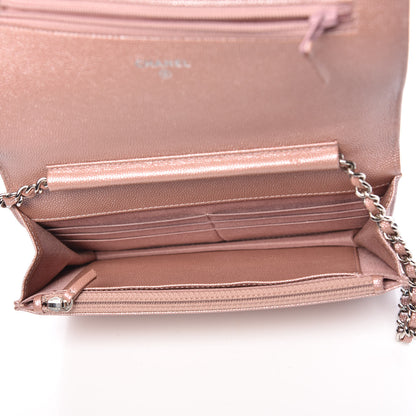 Chanel Metallic Caviar Chevron Quilted Vintage Mademoiselle Wallet On Chain WOC Pink 5 of 11