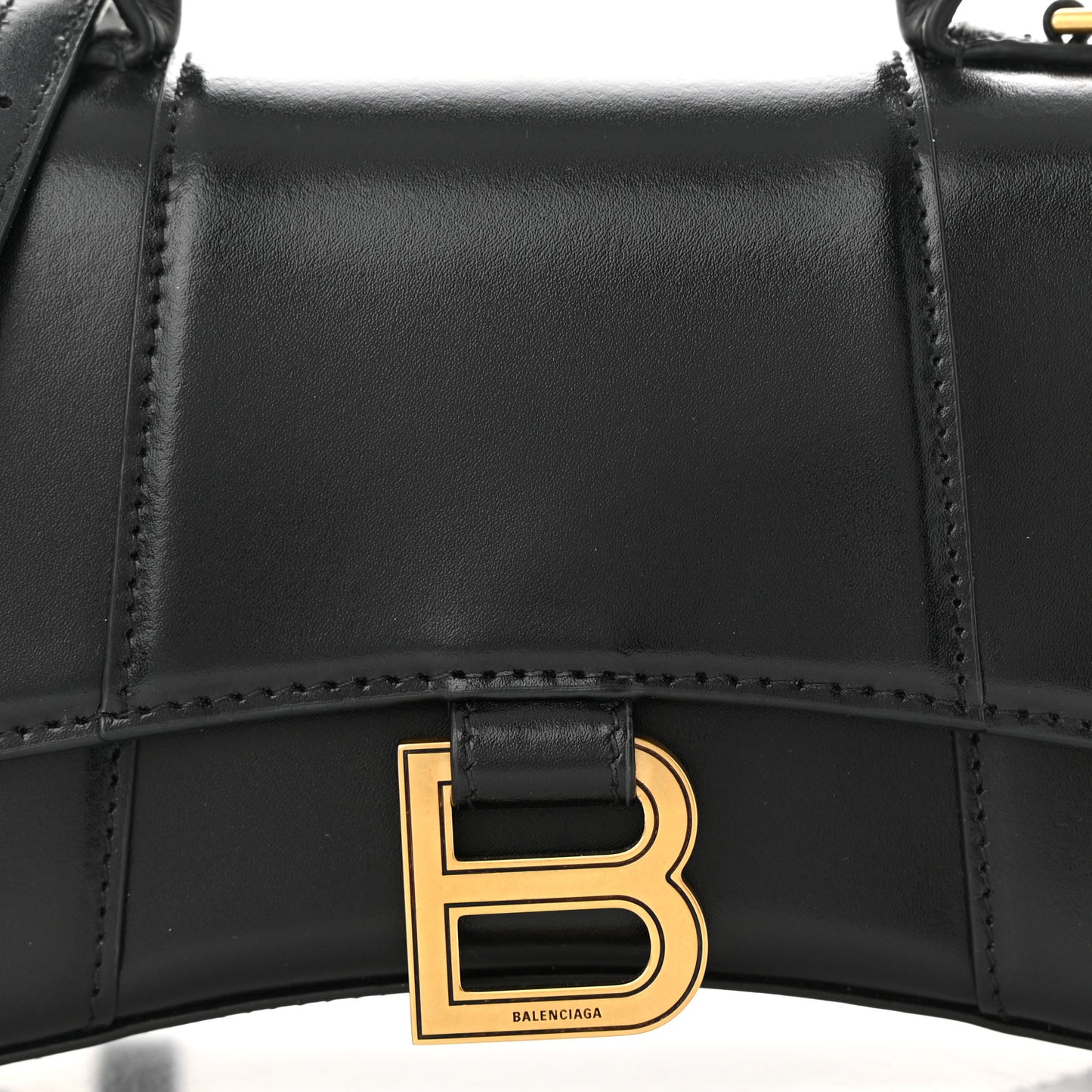 Shiny Box Calfskin Hourglass Top Handle Bag XS Black