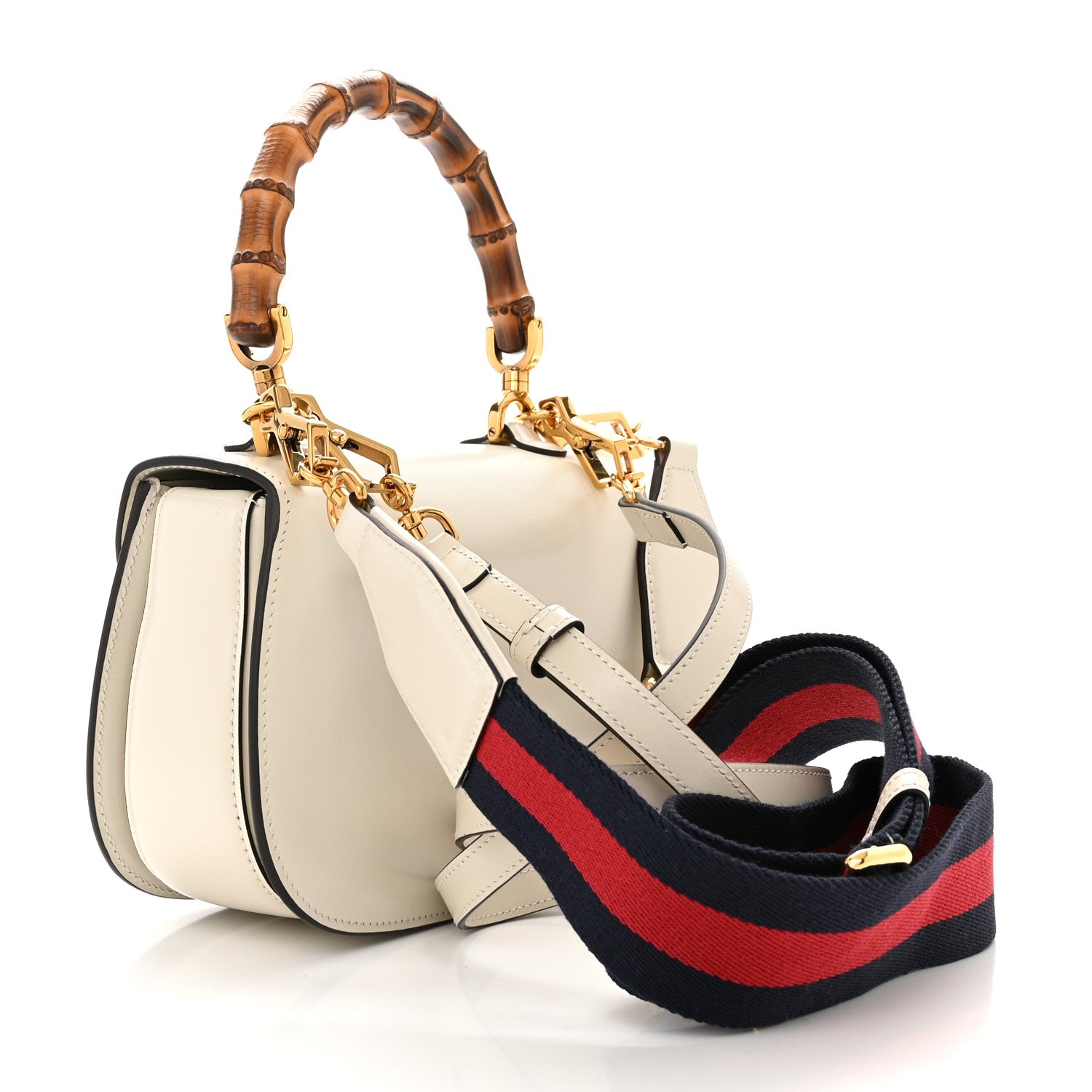 Gucci Boarded Dyana Lux Calfskin Web Small Bamboo 1947 Top Handle Bag Mystic White 4 of 12