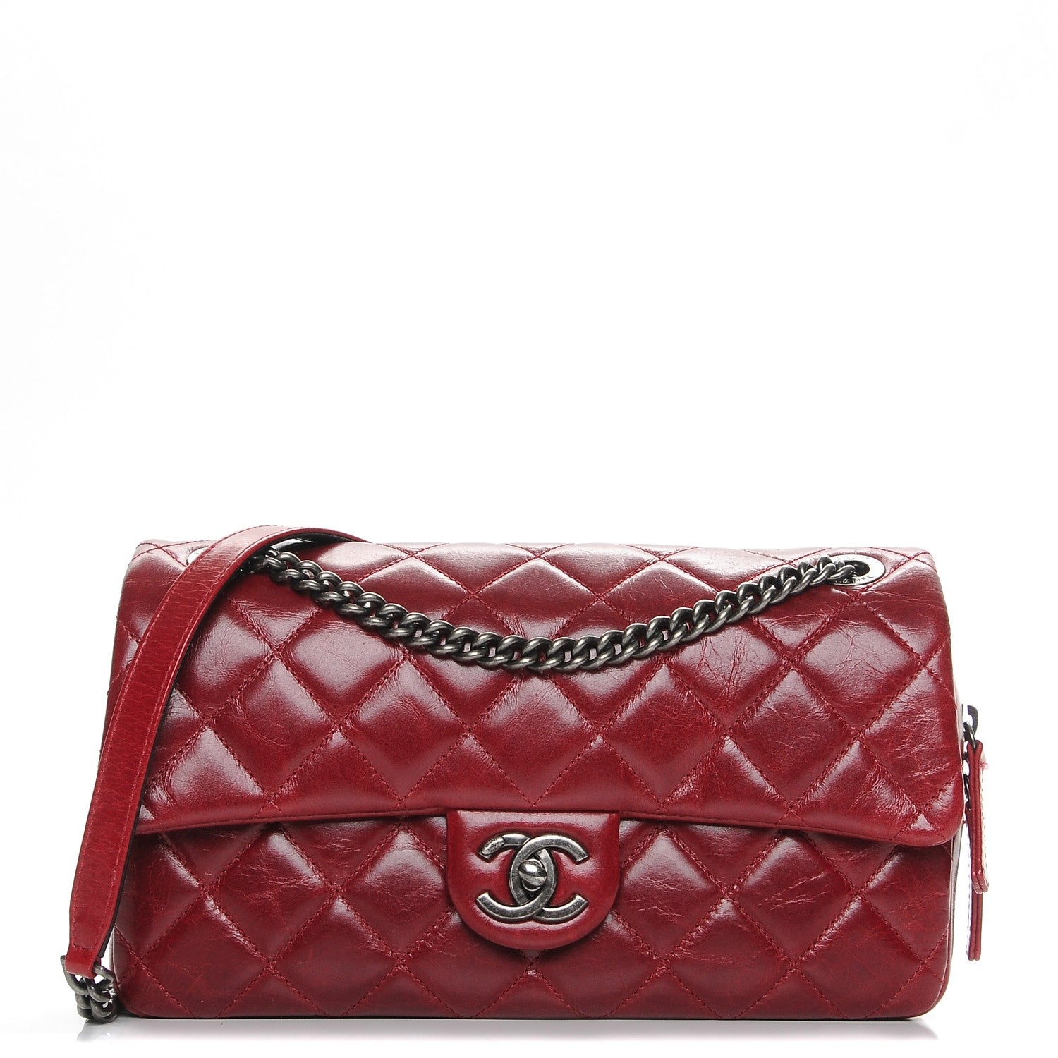 Chanel Glazed Calfskin Quilted Medium Duo Color Flap Dark Red 1 of 13