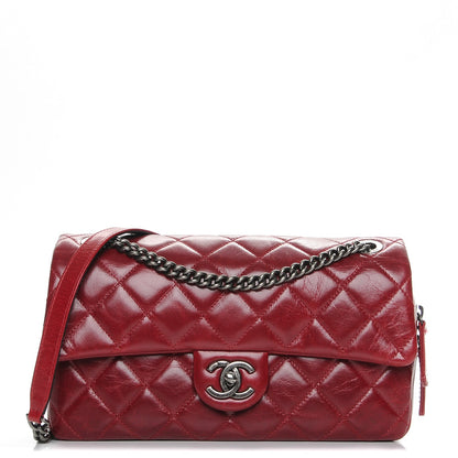 Chanel Glazed Calfskin Quilted Medium Duo Color Flap Dark Red 1 of 13