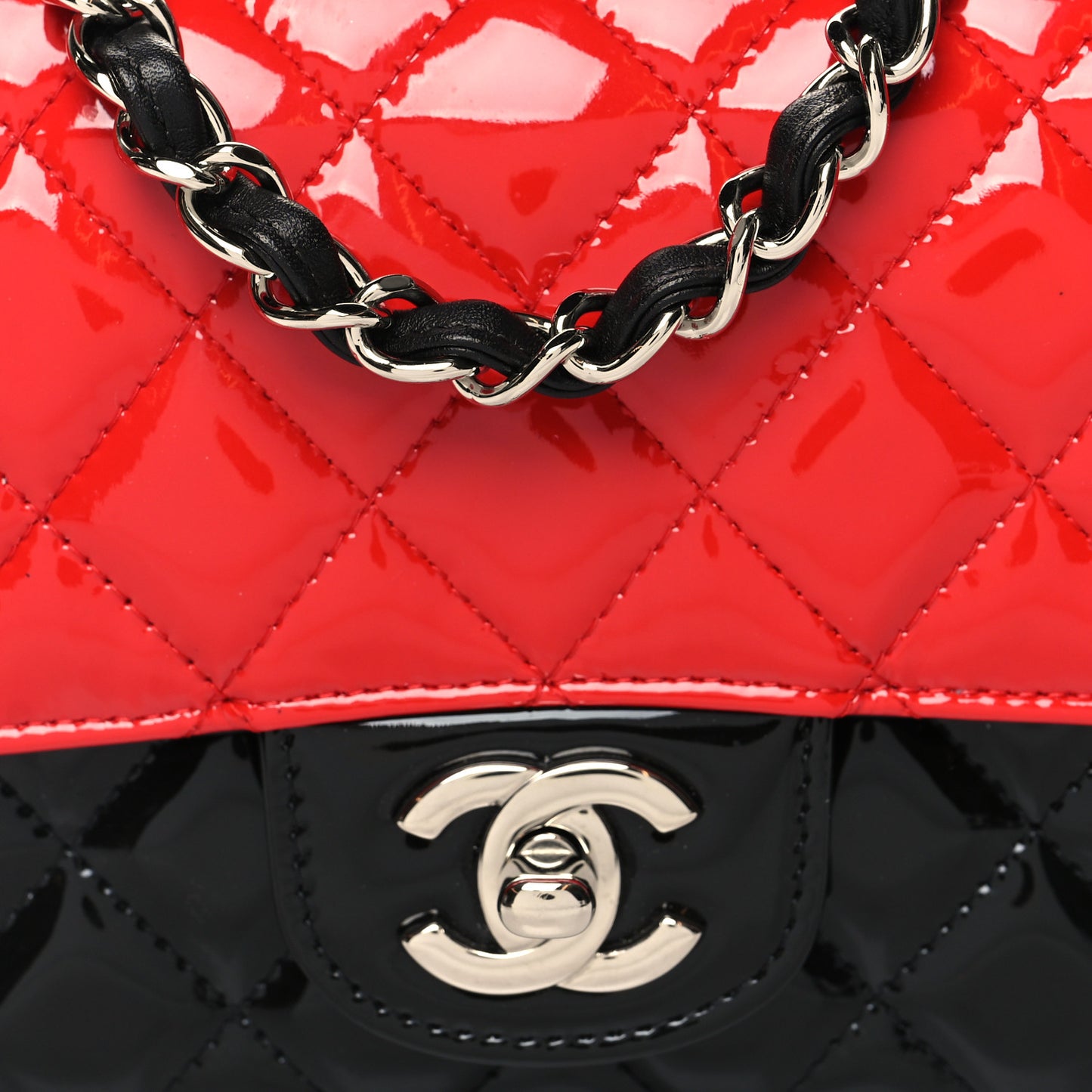 Patent Calfskin Quilted Bi-Color Mini Rectangular Flap Red Black