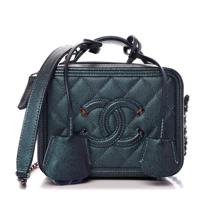 Chanel Iridescent Caviar Quilted Small CC Filigree Vanity Case Dark Turquoise 1 of 8