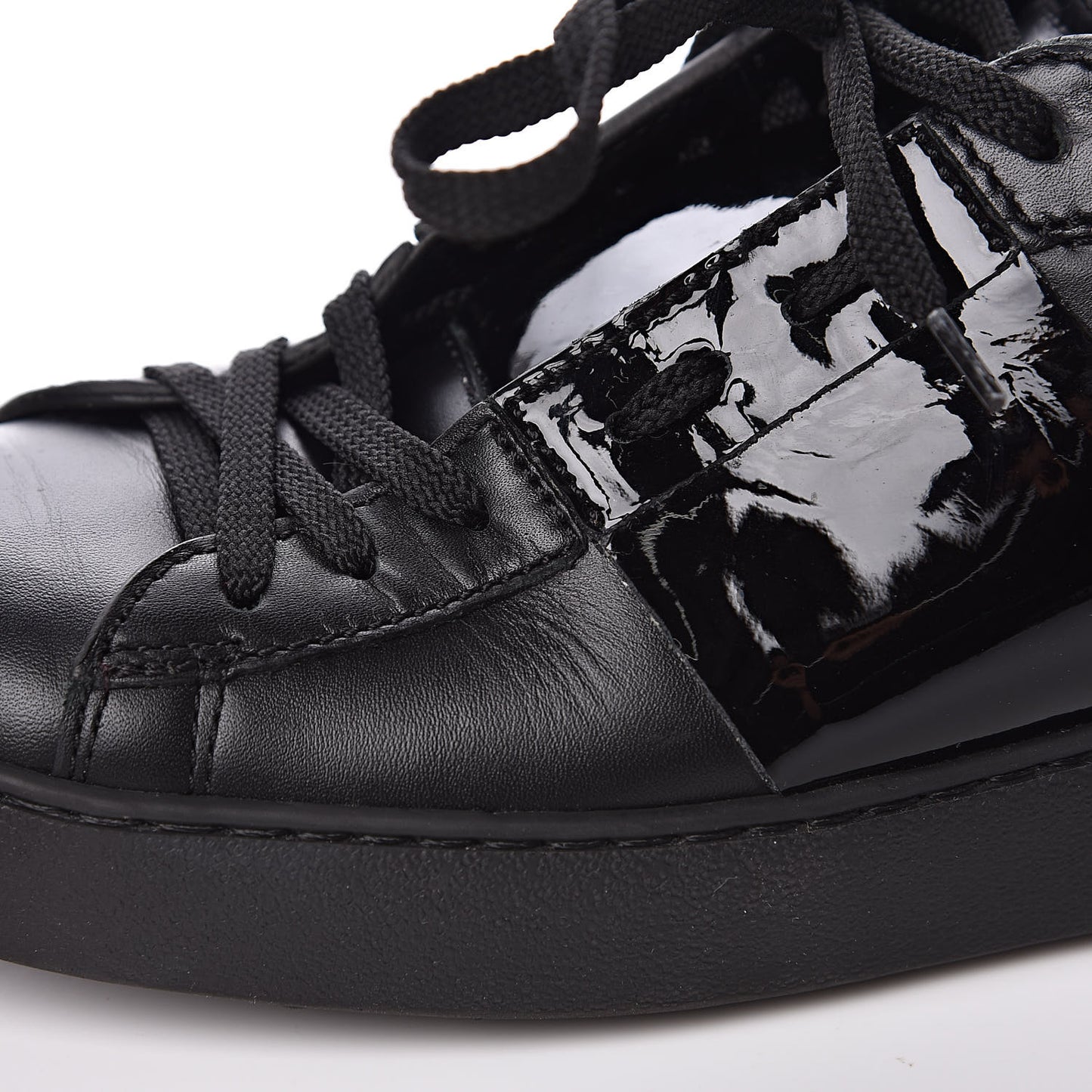 Calfskin Patent Rockstud Open Sneakers 38 Black