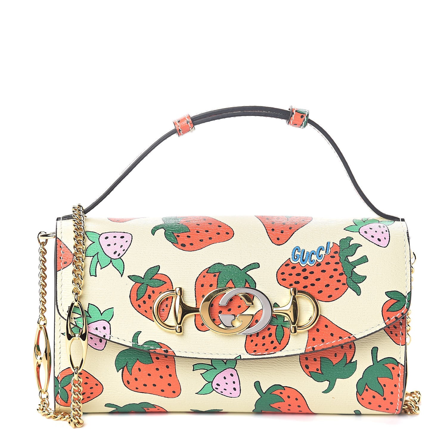 Gucci Calfskin Strawberry Print Mini Zumi Shoulder Bag Ivory Red 1 of 8