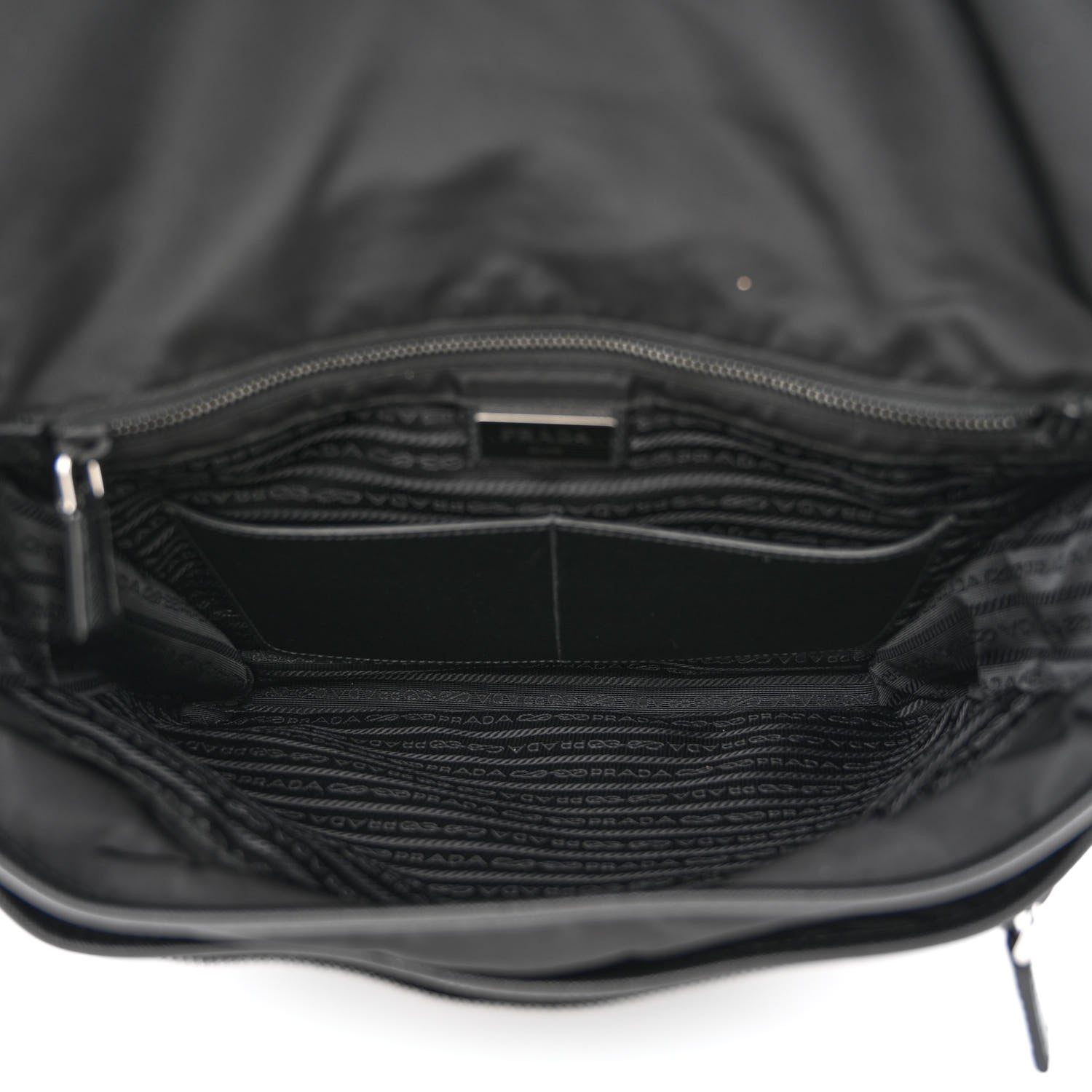 Prada Tessuto Nylon Saffiano Large Double Snap Buckle Messenger Bag Black 5 of 11