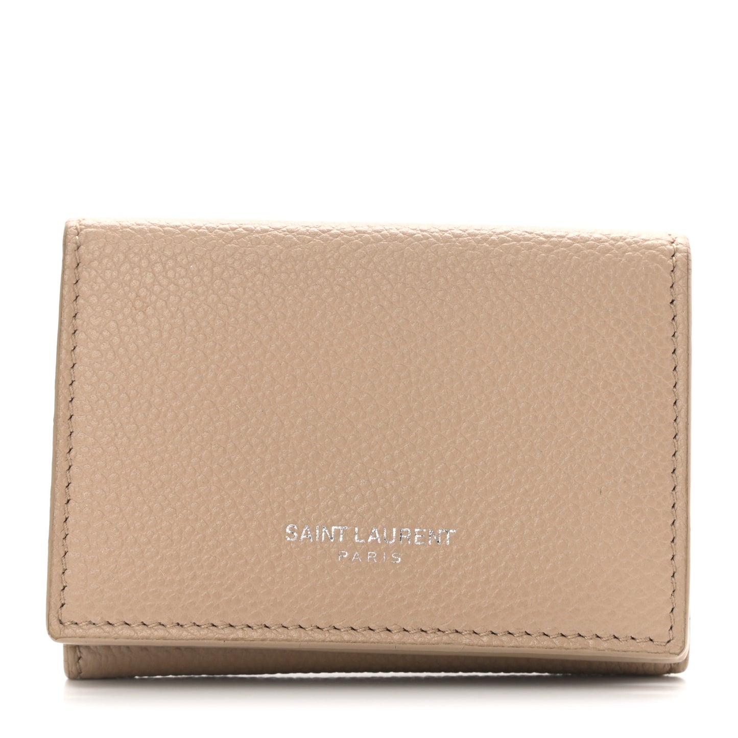 Grained Calfskin Paris Petite Compact Wallet Beige