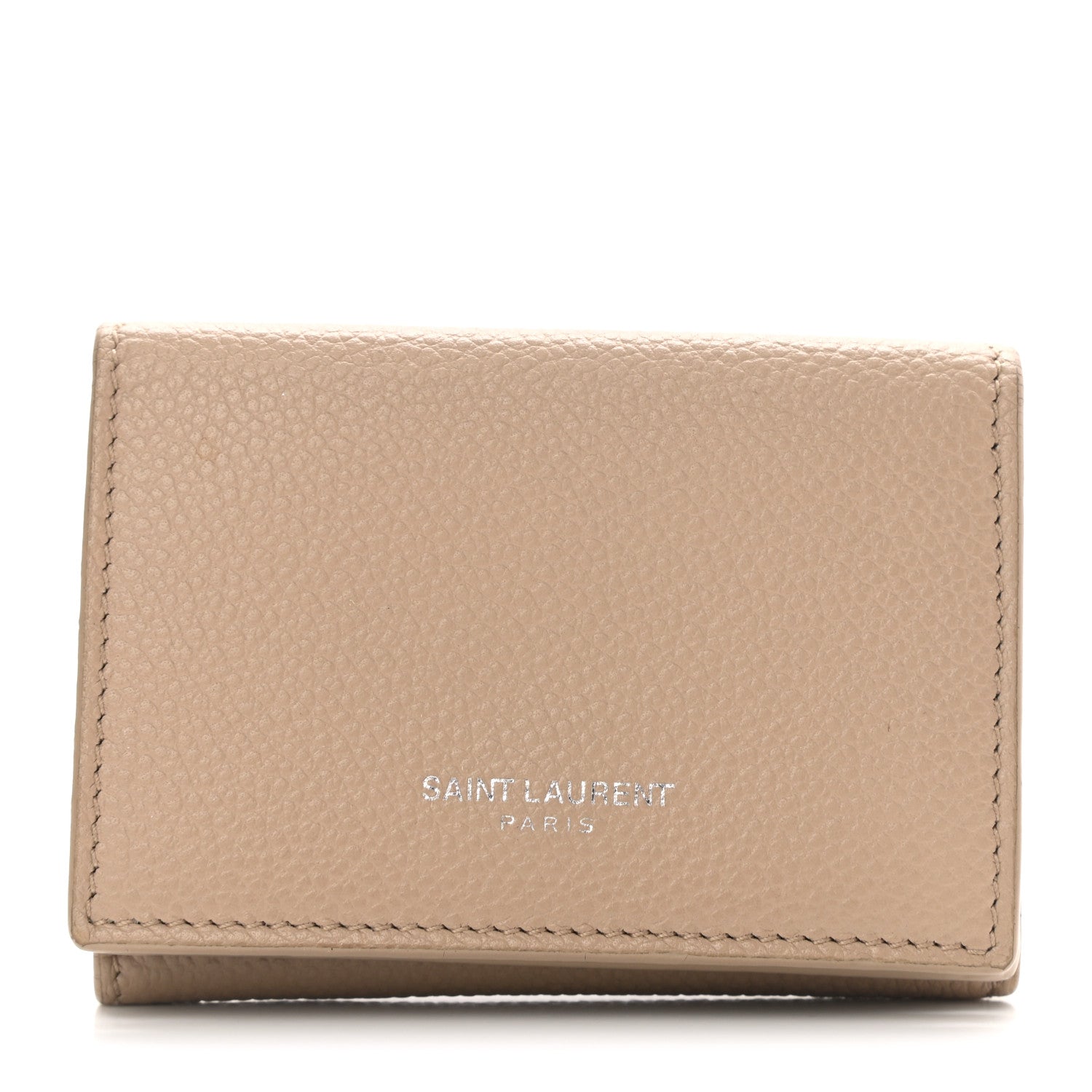 Saint Laurent Grained Calfskin Paris Petite Compact Wallet Beige 1 of 8