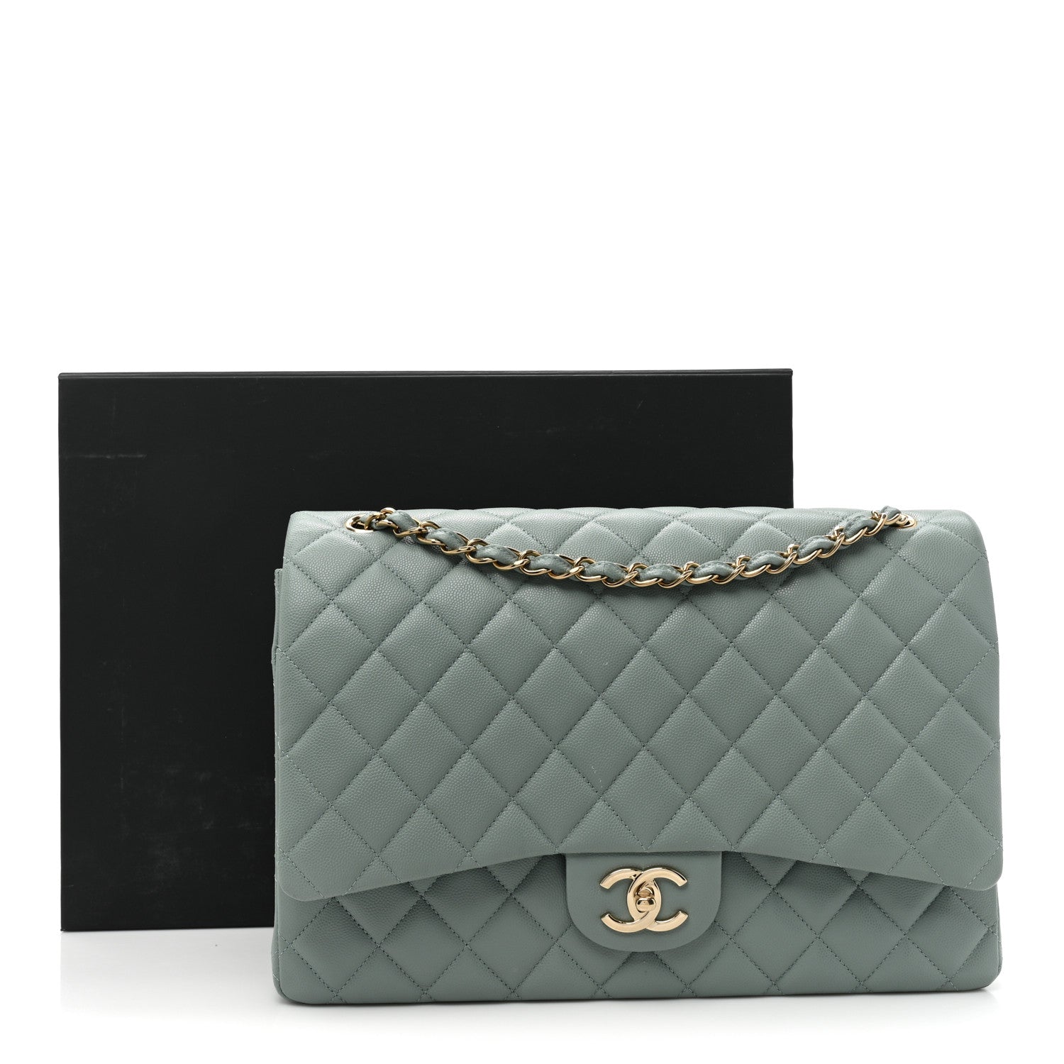Chanel Caviar Quilted Maxi Double Flap Light Blue 15 of 15