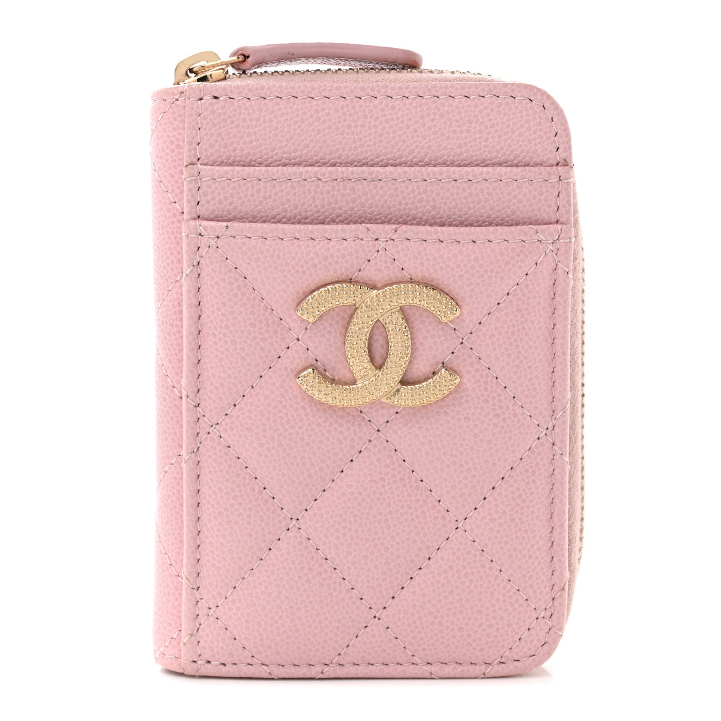 Caviar Quilted Zip Card Holder Pink