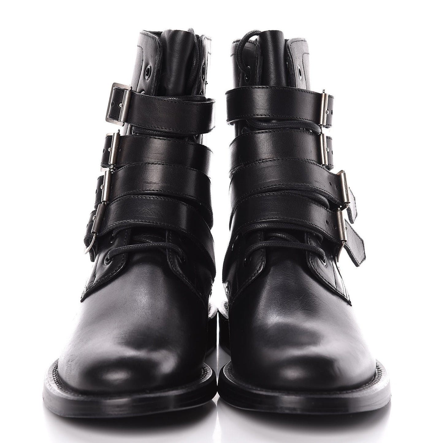 Smooth Calfskin Studded Strap Rangers Boots 37 Black
