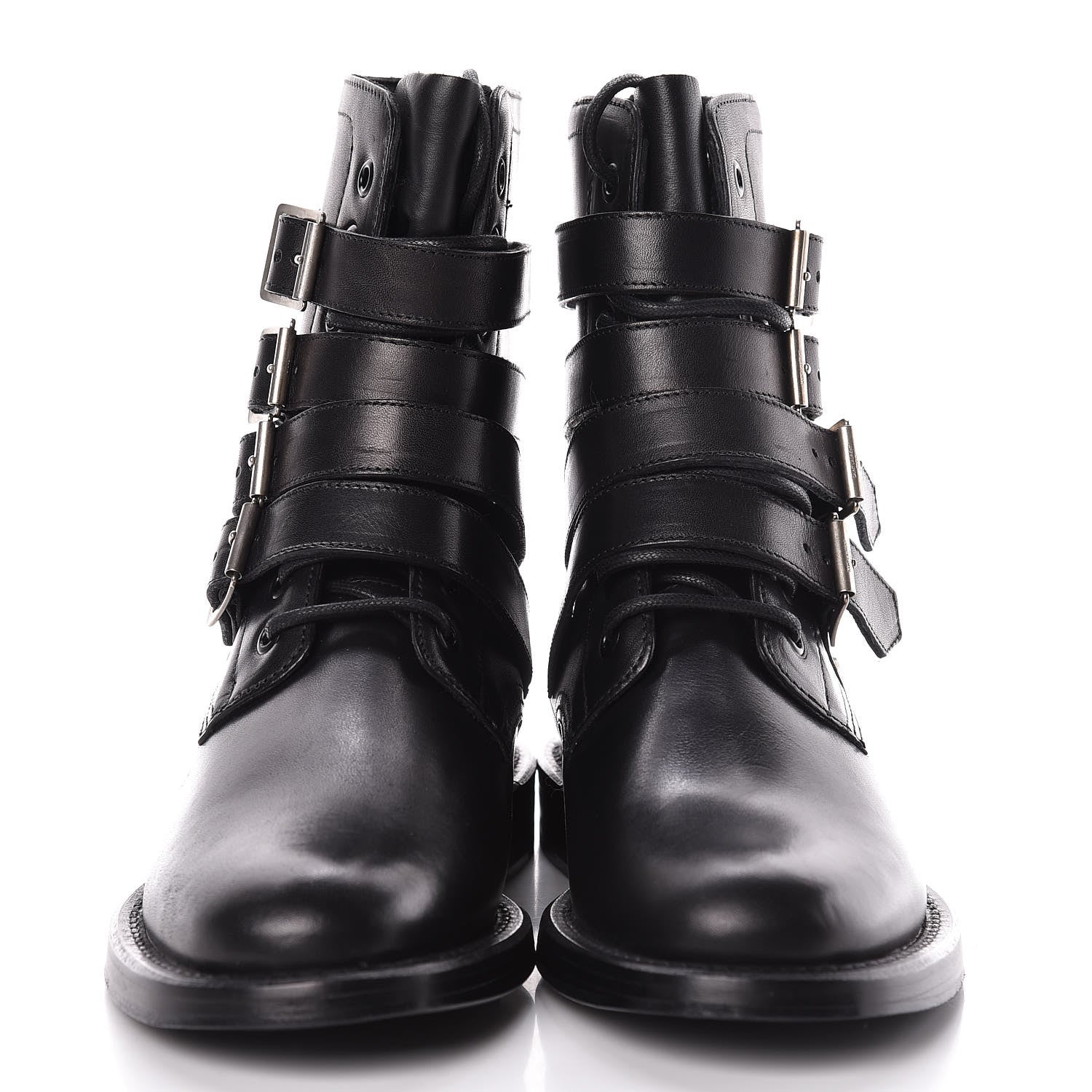 Saint Laurent Smooth Calfskin Studded Strap Rangers Boots 37 Black 2 of 11