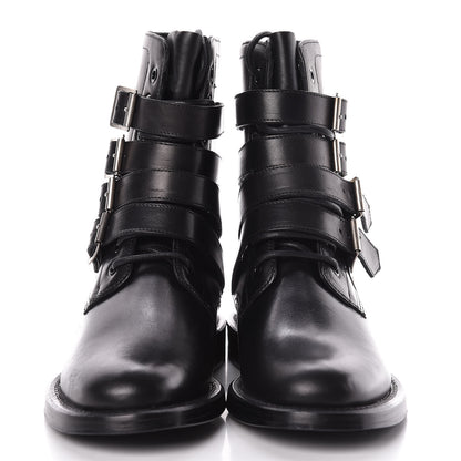 Saint Laurent Smooth Calfskin Studded Strap Rangers Boots 37 Black 2 of 11