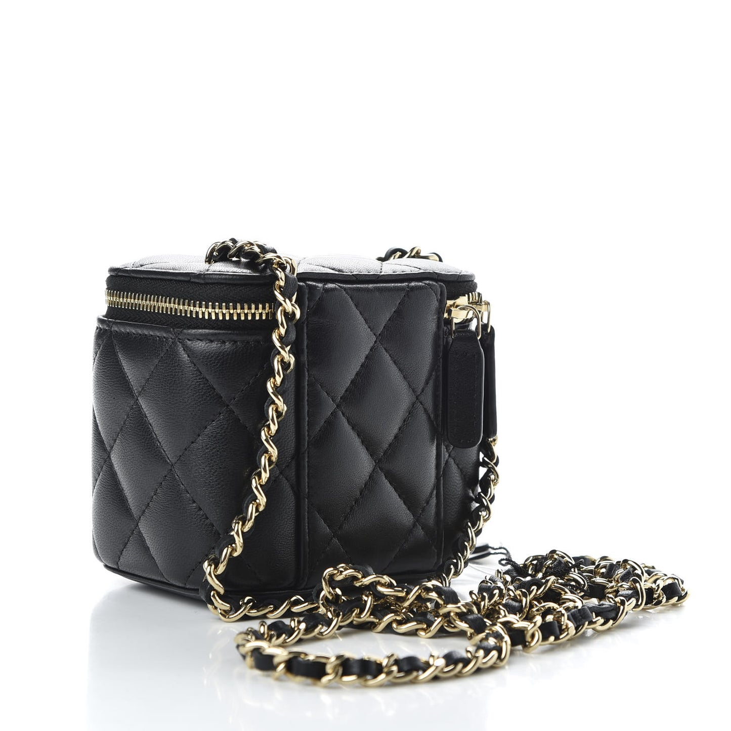 Lambskin Quilted Mini Vanity Case With Chain Black