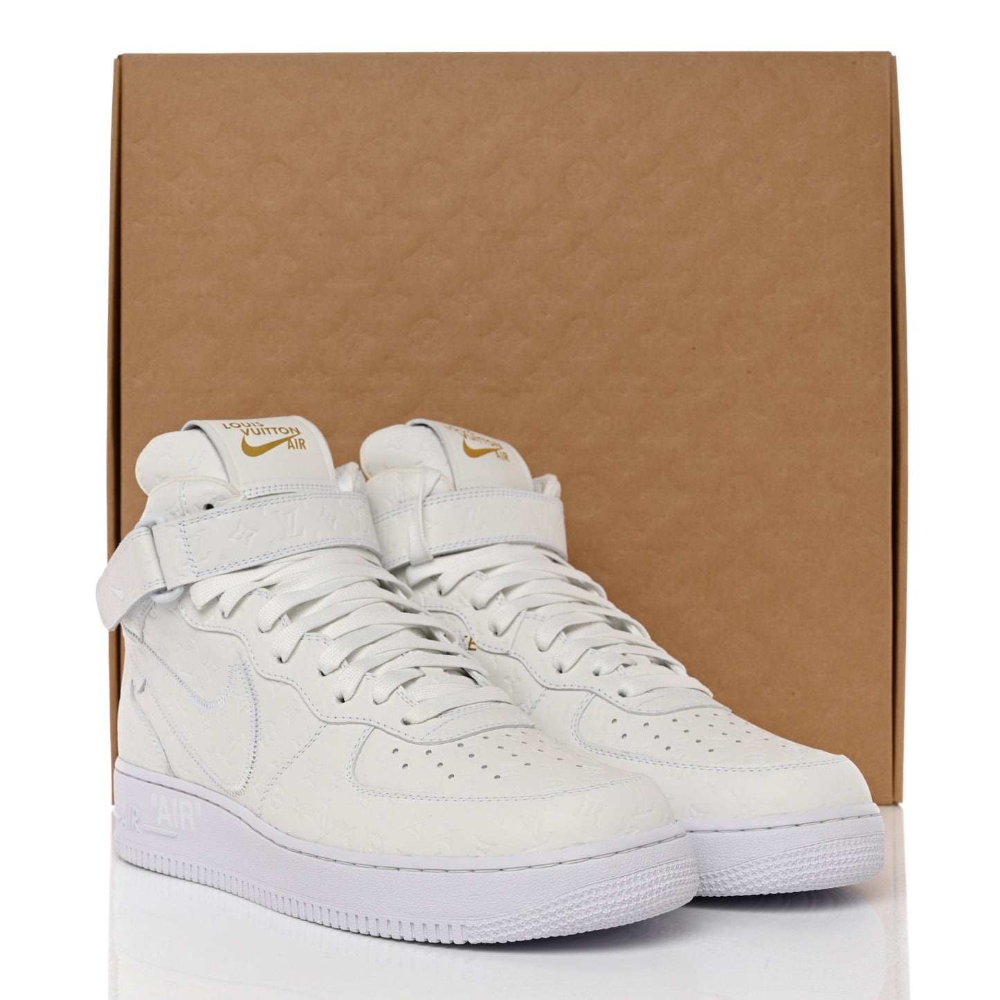 X NIKE AIR FORCE 1 Calfskin Monogram Mens Mid Sneakers 11 White