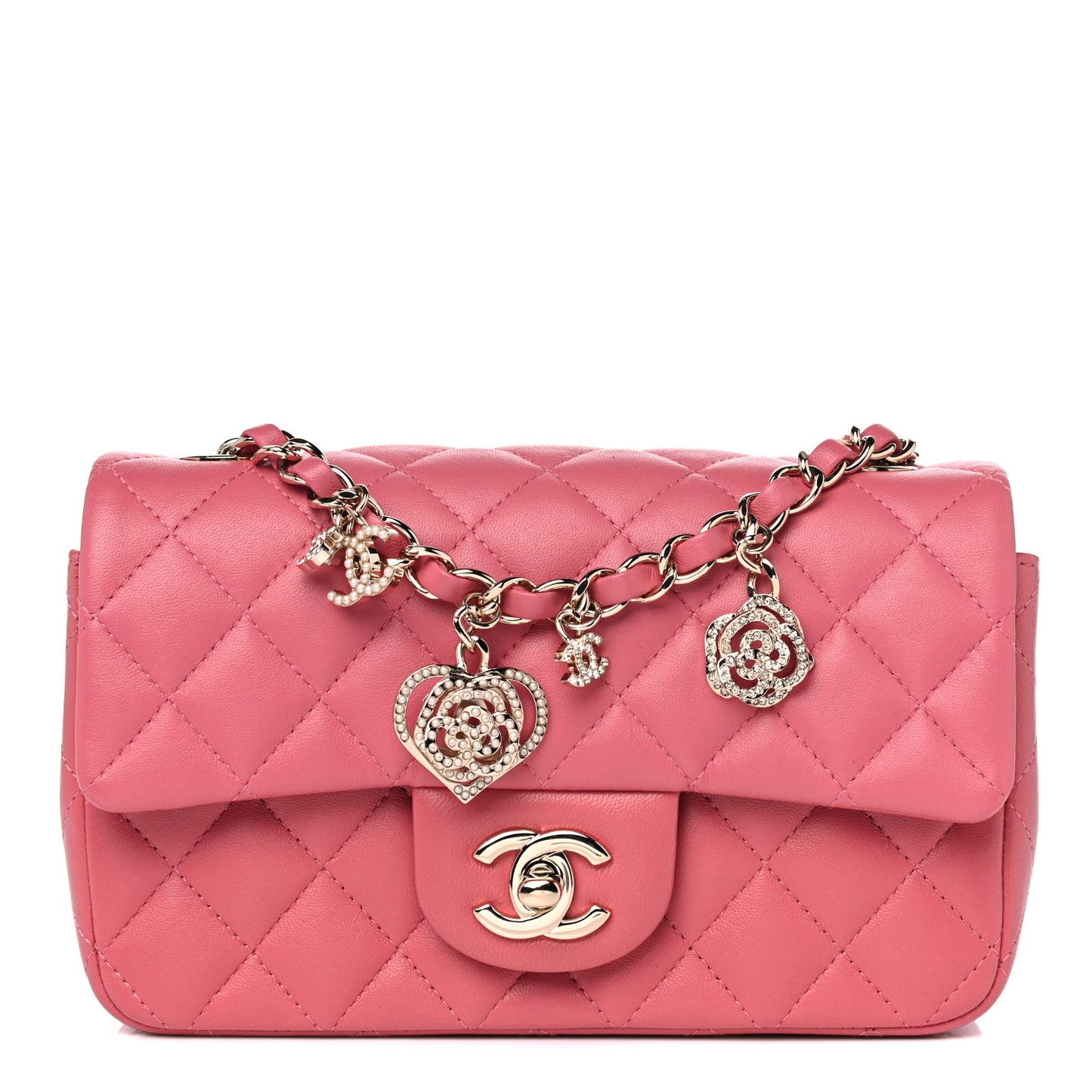 Lambskin Quilted Valentine Charms Mini Rectangular Flap Pink