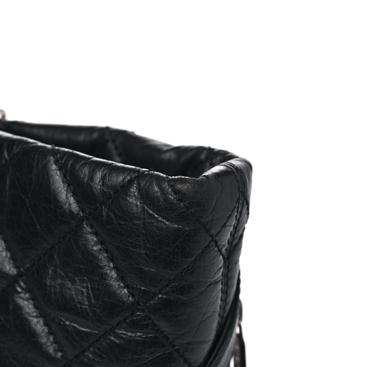 Aged Calfskin Quilted Large Cotton Club Tote Black