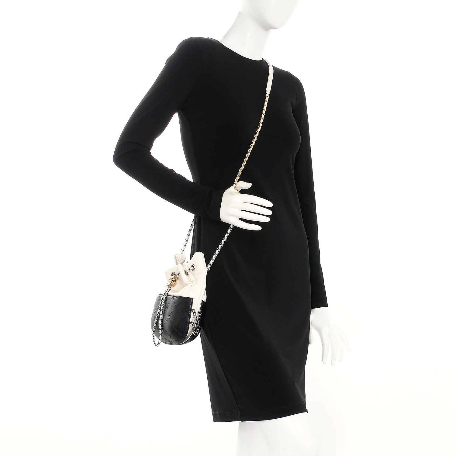 Chanel Aged Calfskin Quilted Small Gabrielle Bucket White Black 2 of 8