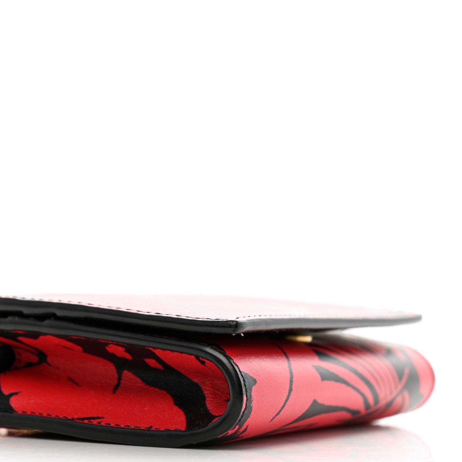 Saint Laurent Calfskin Monogram Tropical Print Chain Card Case Red Black 10 of 14