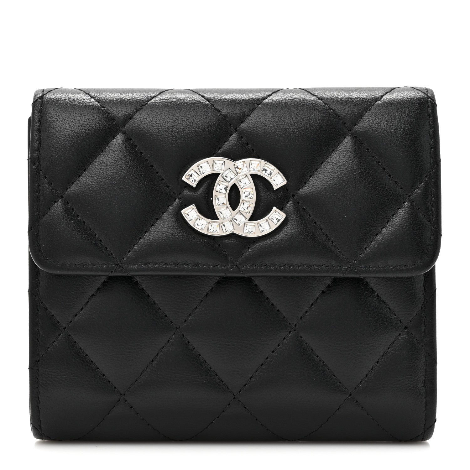 Chanel Lambskin Quilted Baguette Crystal Small Compact Wallet Black 1 of 9