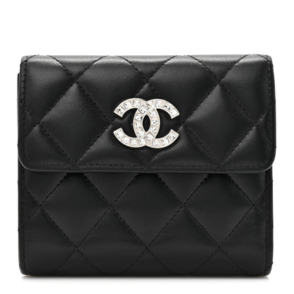 Chanel Lambskin Quilted Baguette Crystal Small Compact Wallet Black 1 of 9