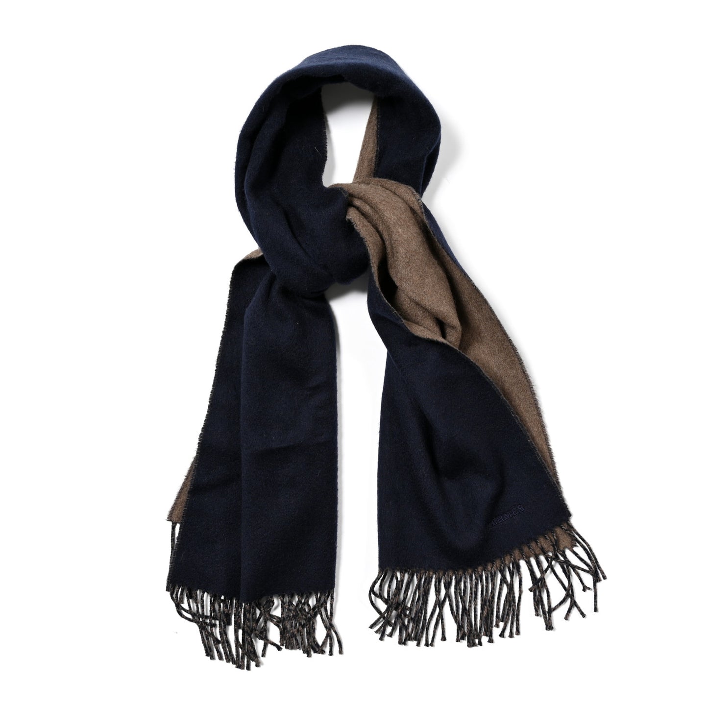 Cashmere Fringe Double Face Scarf Marine Bronze