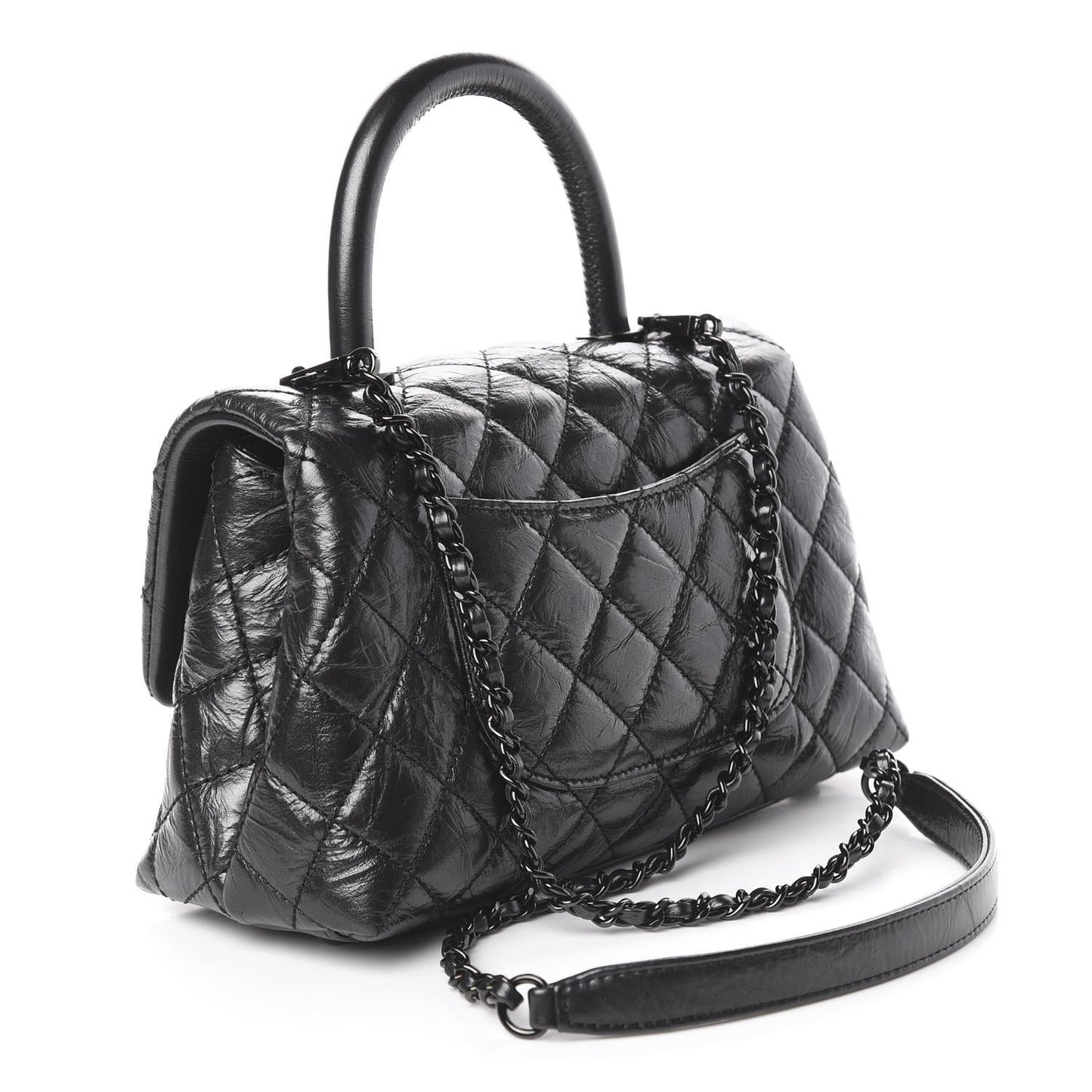 Aged Calfskin Quilted Mini Coco Handle Flap So Black