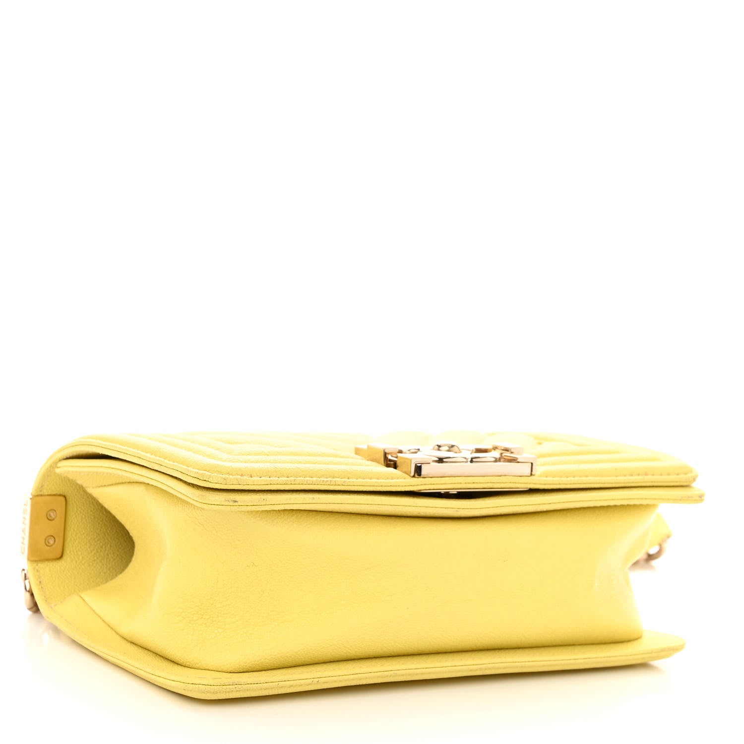 Chanel Caviar Chevron Quilted Small Boy Flap Yellow 4 of 10