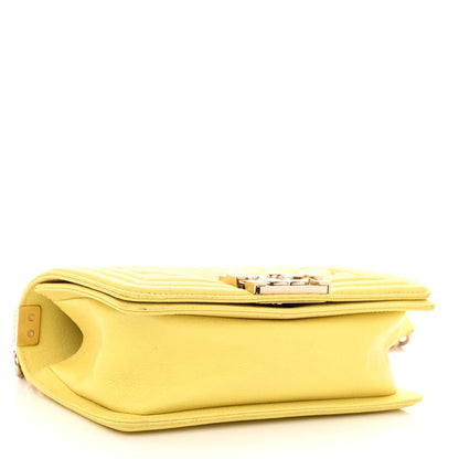 Chanel Caviar Chevron Quilted Small Boy Flap Yellow 4 of 10