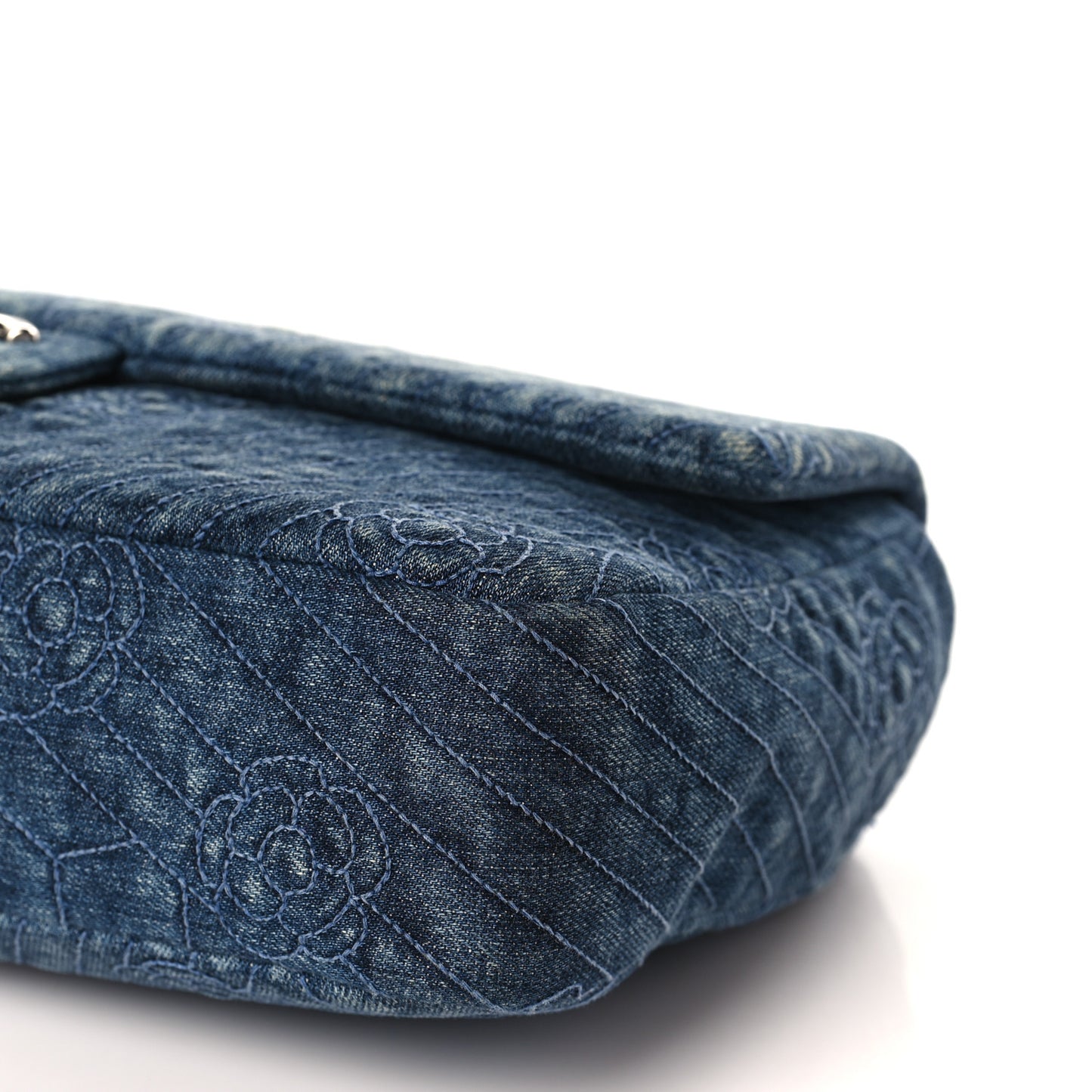 Denim Camellia Embroidered Large Flap Blue