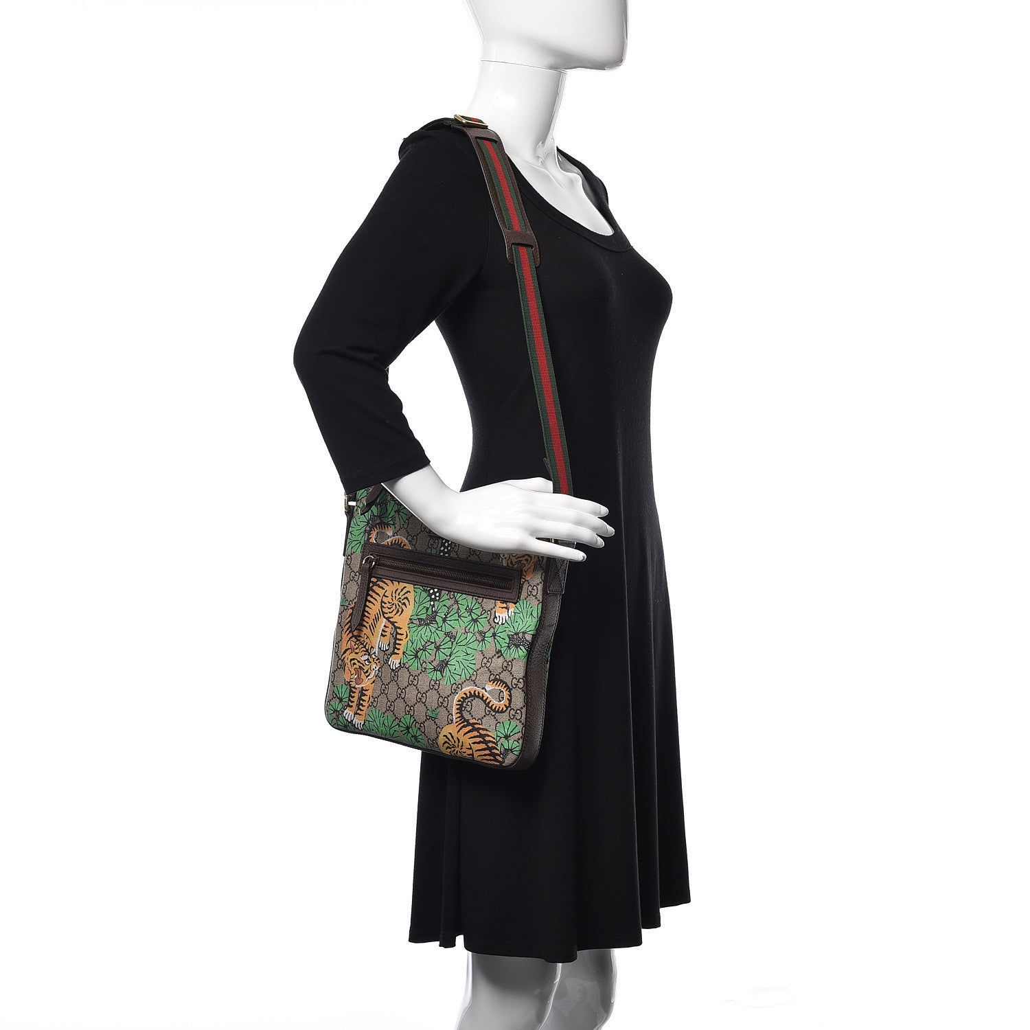 Gucci GG Supreme Monogram Bengal Web Medium Flat Messenger Beige Yard 2 of 13