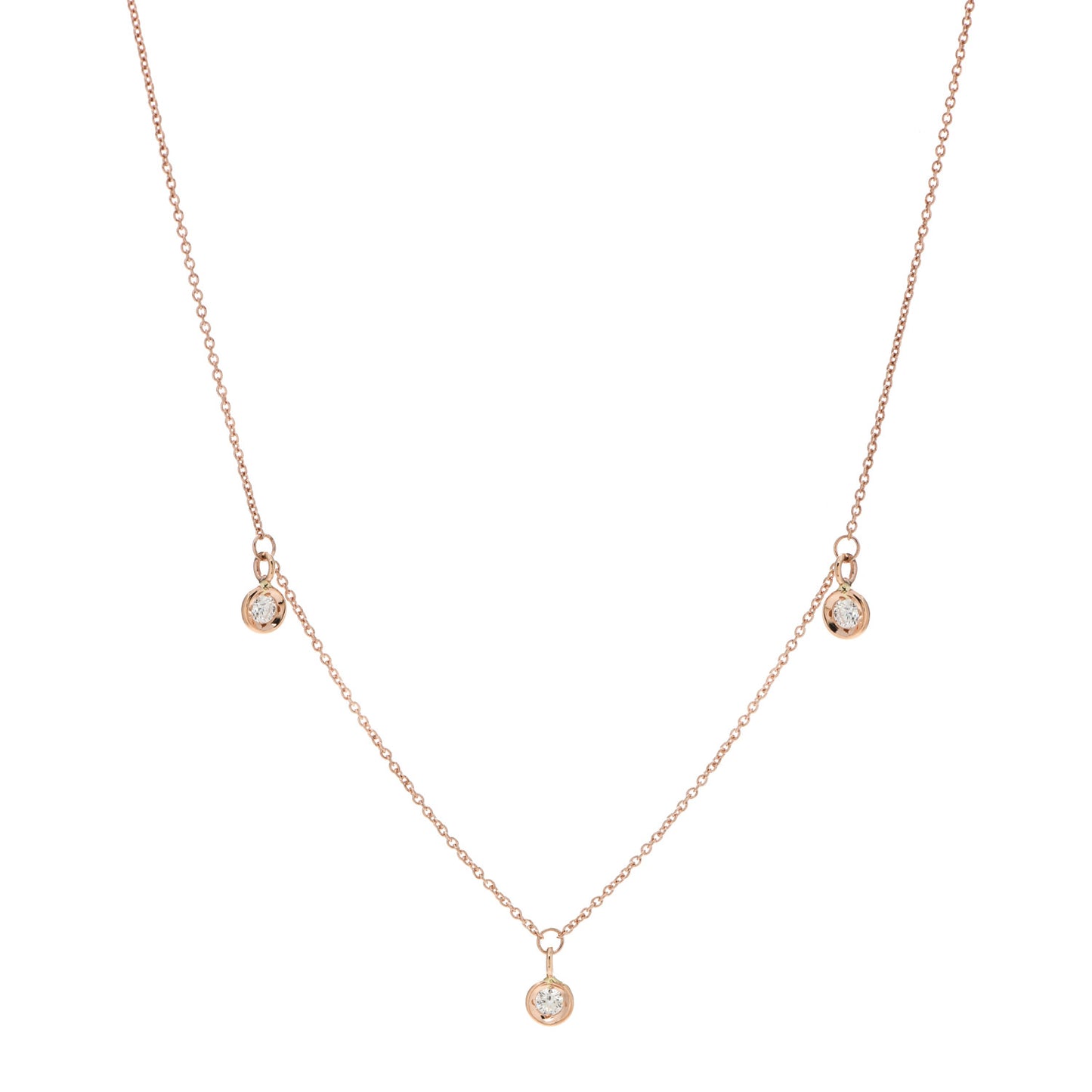 18K Yellow Gold Diamond Three Diamond Drop Station Necklace