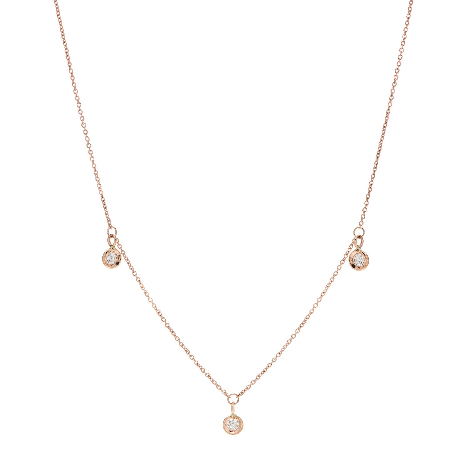 Roberto Coin 18K Yellow Gold Diamond Three Diamond Drop Station Necklace 1 of 5