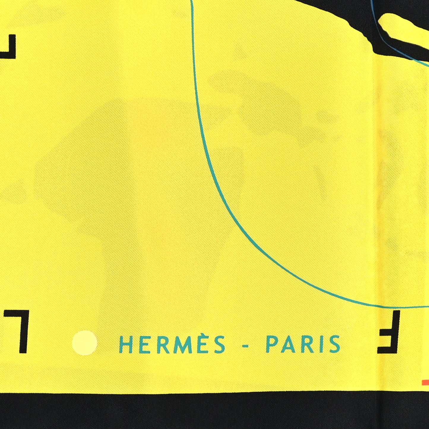 Silk Le Monde Est Une Fleuve Scarf 90 Black Citron Turquoise