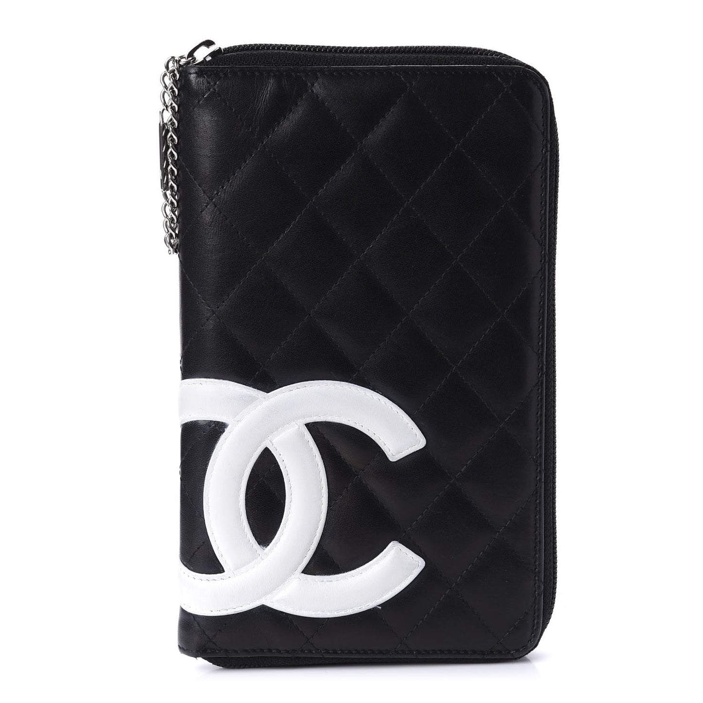 Calfskin Cambon Zip Around Organizer Wallet Black White