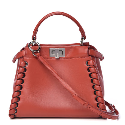 Fendi Nappa Lace Up Mini Peekaboo Iconic Satchel Bloody Mary 1 of 13