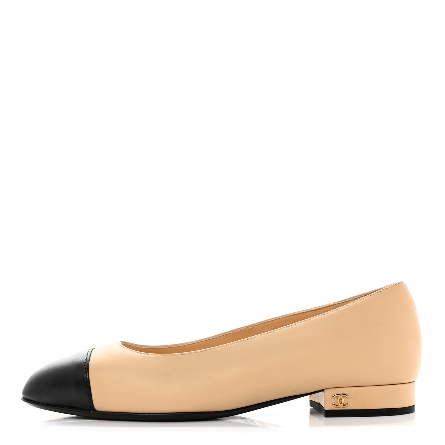 Lambskin Cap Toe CC Uniform Ballerina Flats 36.5 Beige Black
