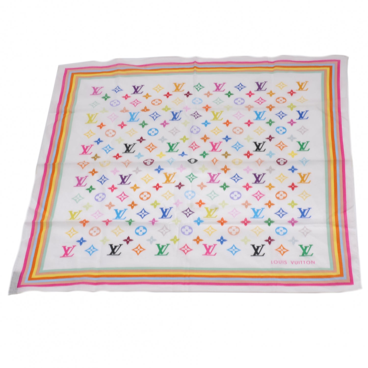 Louis Vuitton Silk Monogram Multicolor Square Scarf White 2 of 6