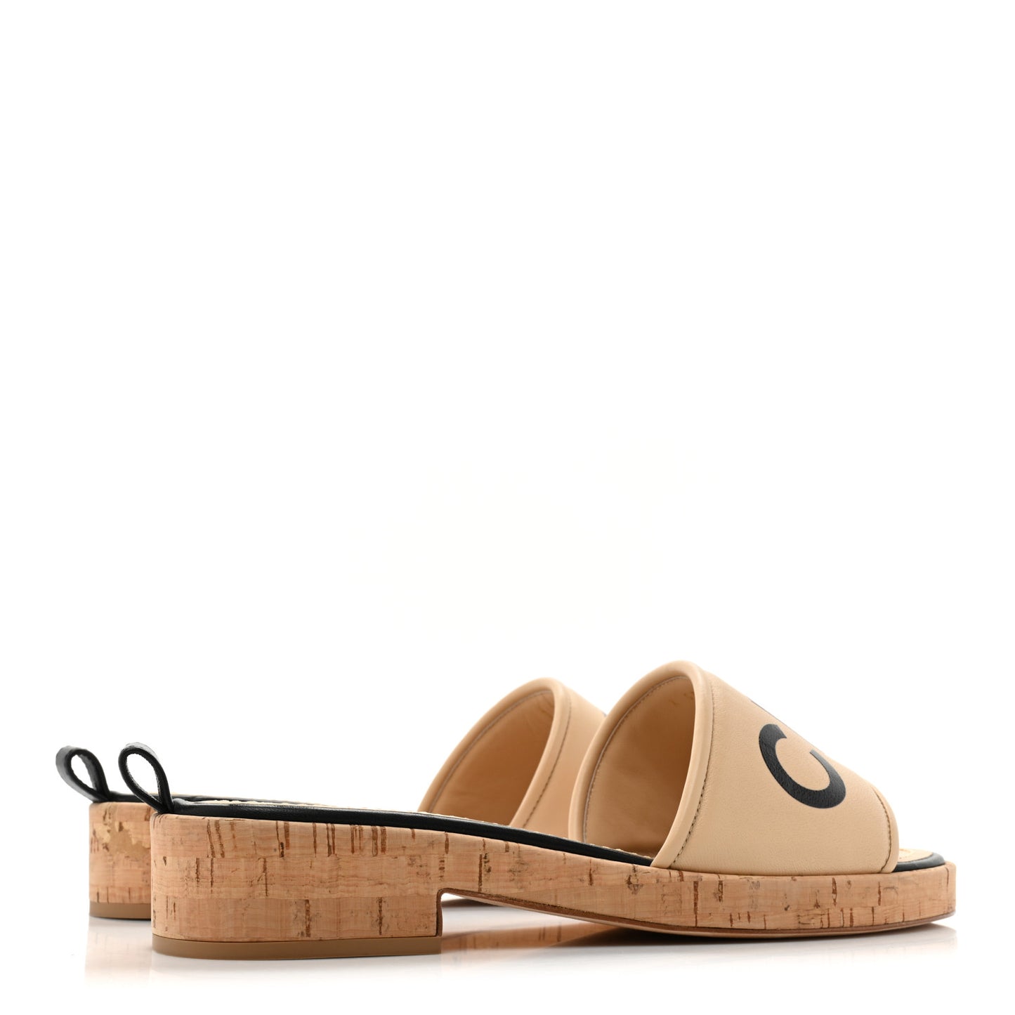Calfskin Cork Logo Mule Sandal 39.5 Beige Black
