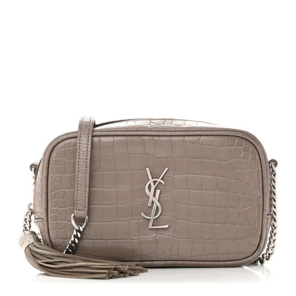 Saint Laurent Calfskin Crocodile Embossed Monogram Mini Lou Camera Bag Fog 1 of 13