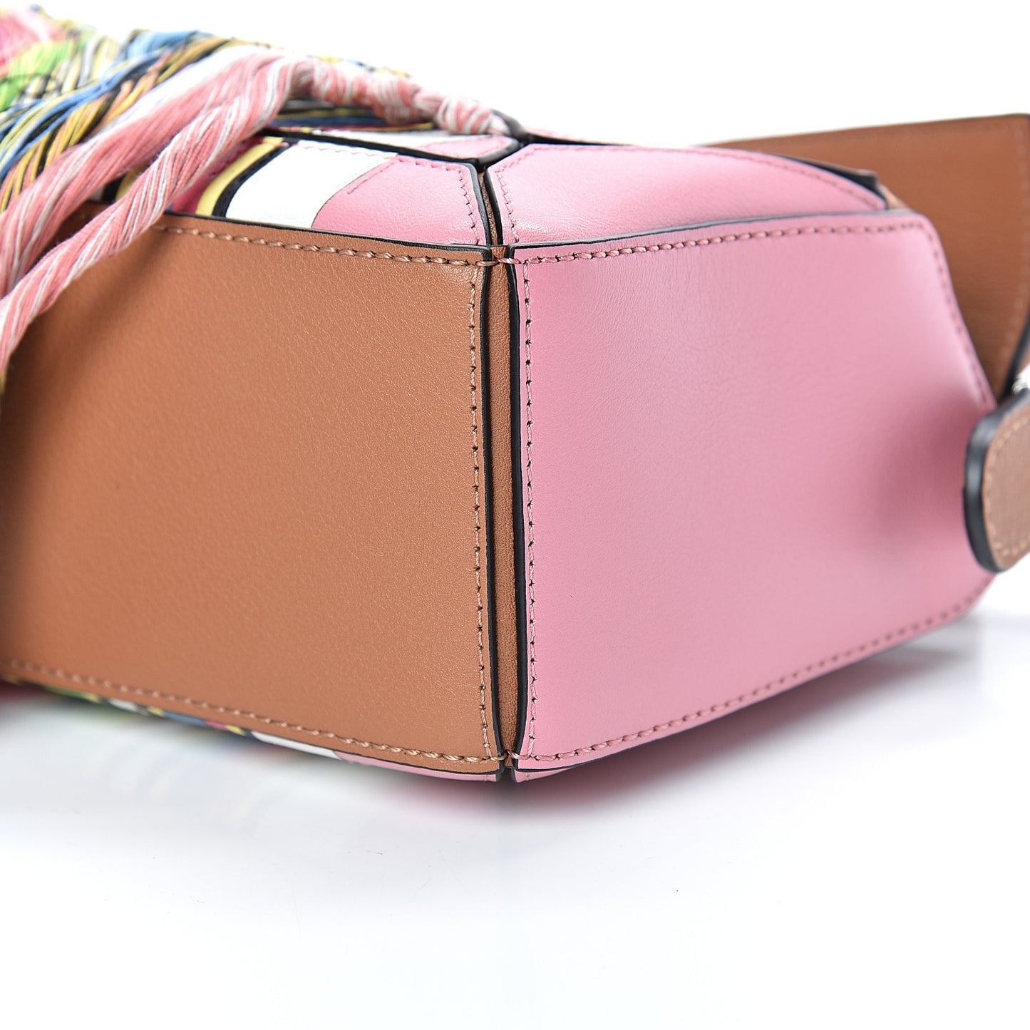 Calfskin Mini Fringe Puzzle Bag Pink Multicolor