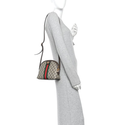 Gucci GG Supreme Monogram Textured Dollar Calfskin Web Small Ophidia Dome Shoulder Bag Beige Ebony New Acero Brown 2 of 10