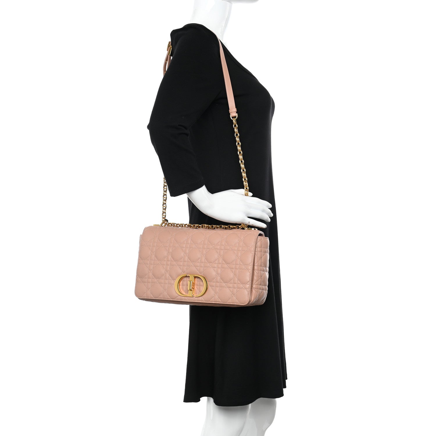 Christian Dior Grained Calfskin Cannage Large Caro Bag Rose De Vents 2 of 10