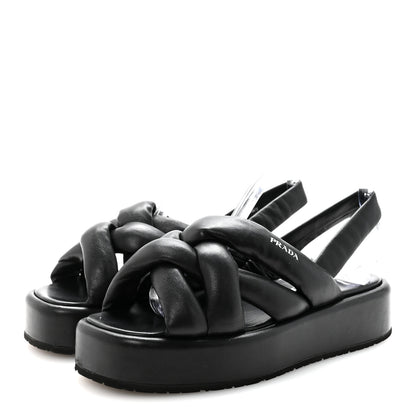 Prada Nappa Padded Blow 20mm Slingback Sandals 37.5 Black 4 of 9