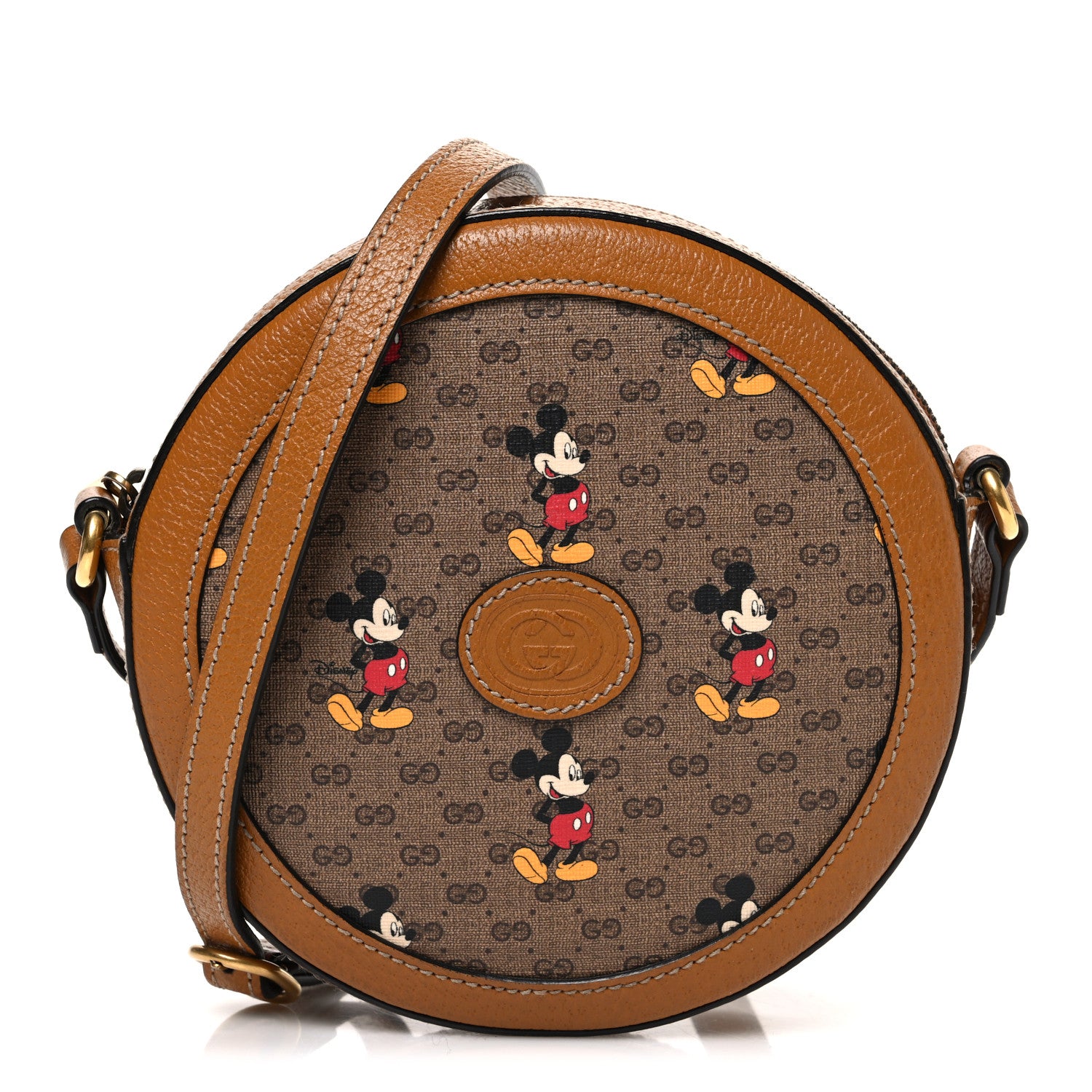 Gucci X DISNEY Mini Vintage GG Supreme Monogram Mickey Mouse Round Shoulder Bag Beige Vintage Sun Oil 1 of 10
